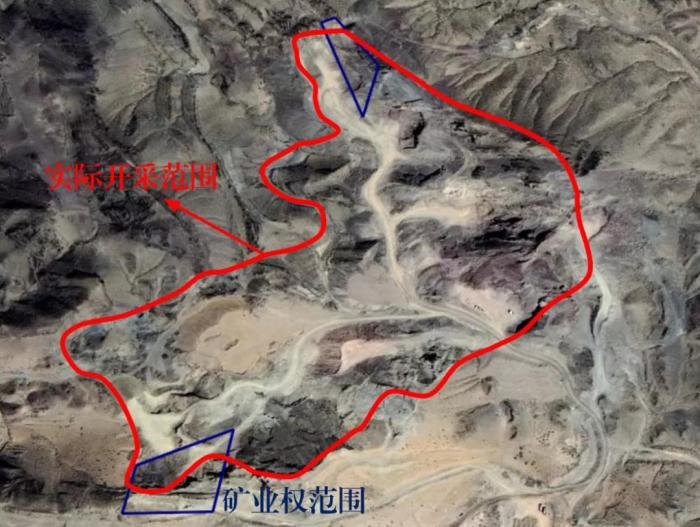 2021年5月的衛(wèi)星遙感影像顯示，白土崗子石料廠礦業(yè)權(quán)面積僅16.65畝，越界開采達207畝，超出12.4倍