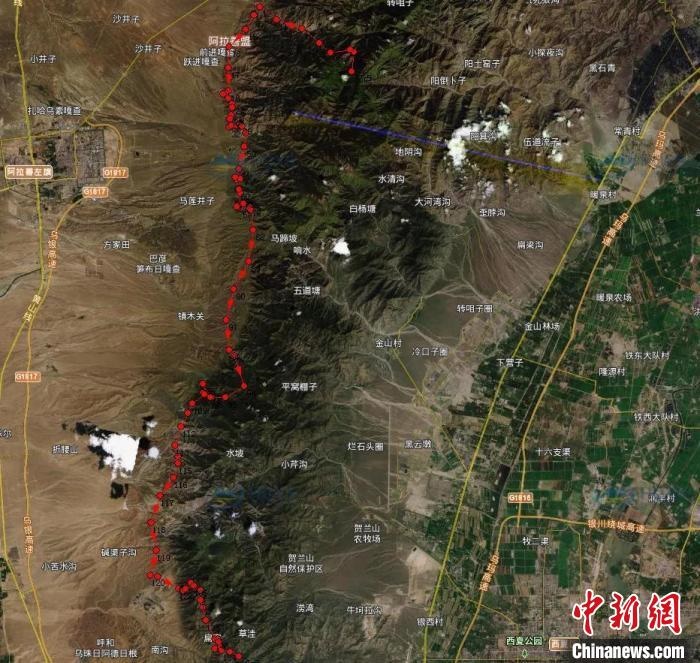 圖為雪豹在春節(jié)前后的活動(dòng)軌跡?！?nèi)蒙古賀蘭山國家級(jí)自然保護(hù)區(qū)供圖