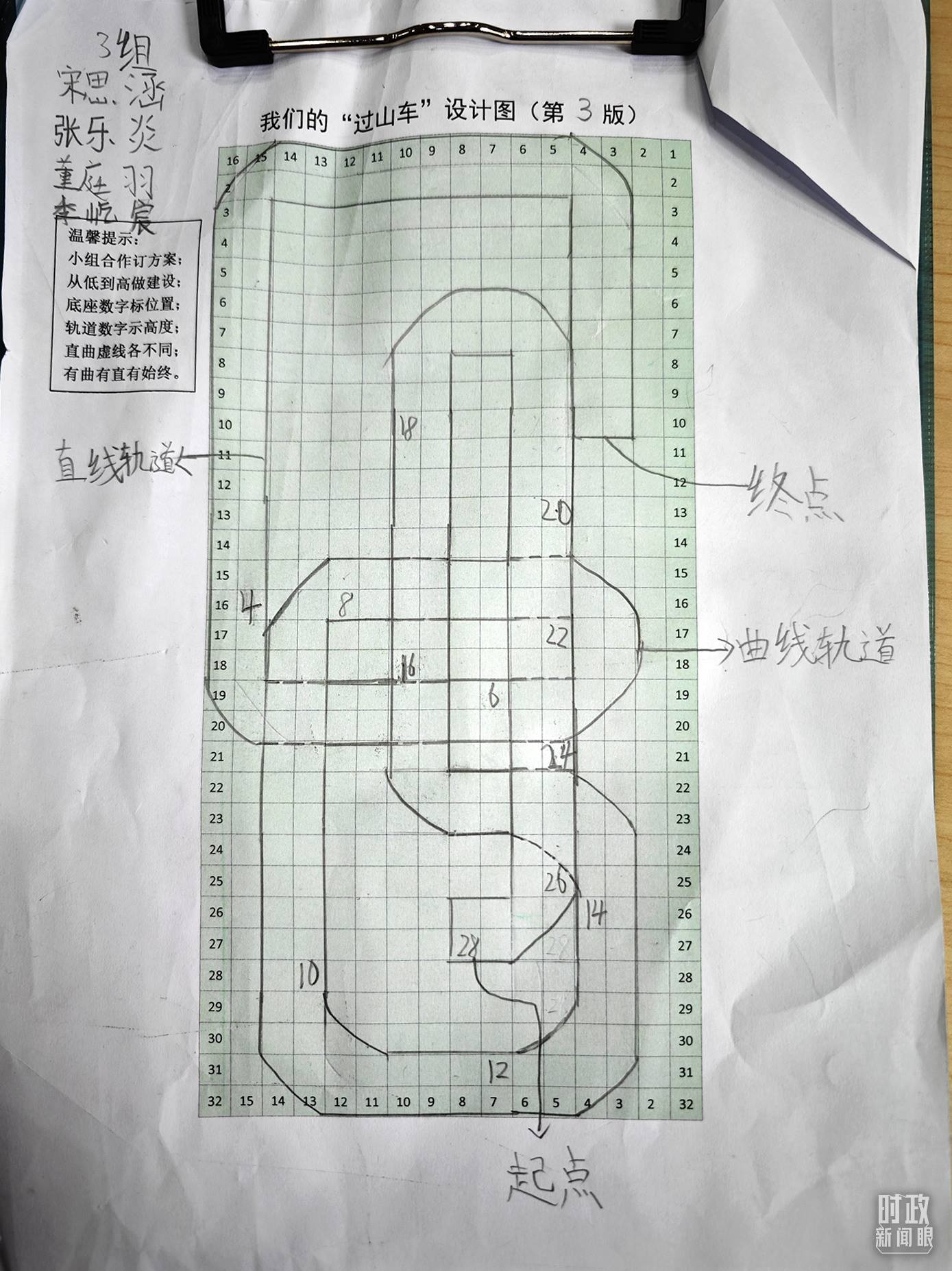 △學(xué)生們搭建過山車模型的設(shè)計圖。（總臺央視記者彭漢明拍攝）