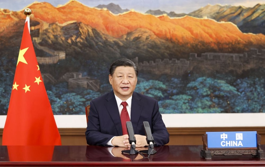 2021年9月21日，國(guó)家主席習(xí)近平在北京以視頻方式出席第七十六屆聯(lián)合國(guó)大會(huì)一般性辯論并發(fā)表題為《堅(jiān)定信心 共克時(shí)艱 共建更加美好的世界》的重要講話。