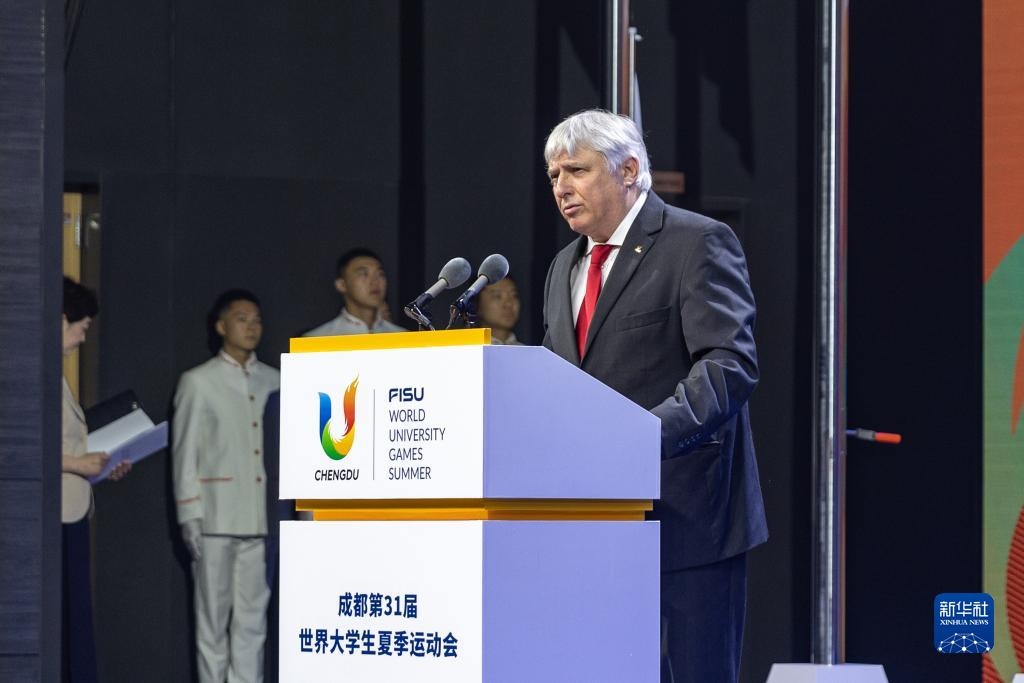 7月22日，國際大體聯(lián)秘書長、首席執(zhí)行官艾瑞克·森超在開村儀式上致辭。新華社記者 黃偉 攝