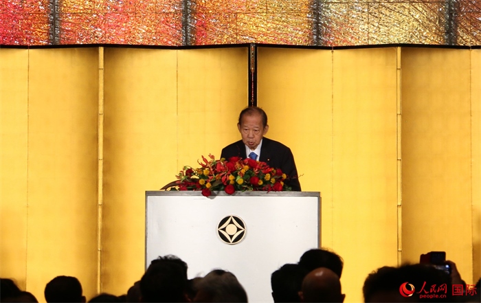 日中友好議員聯(lián)盟會長二階俊博發(fā)表致辭。人民網(wǎng) 許可攝