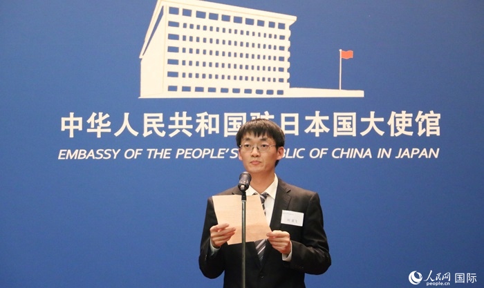 獲獎(jiǎng)學(xué)生代表、大阪大學(xué)博士生劉亞飛發(fā)表感言。人民網(wǎng) 許可攝