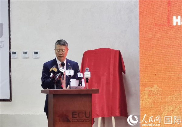 中國(guó)石化非洲代表處總代表衛(wèi)東致辭。人民網(wǎng)記者 沈小曉攝