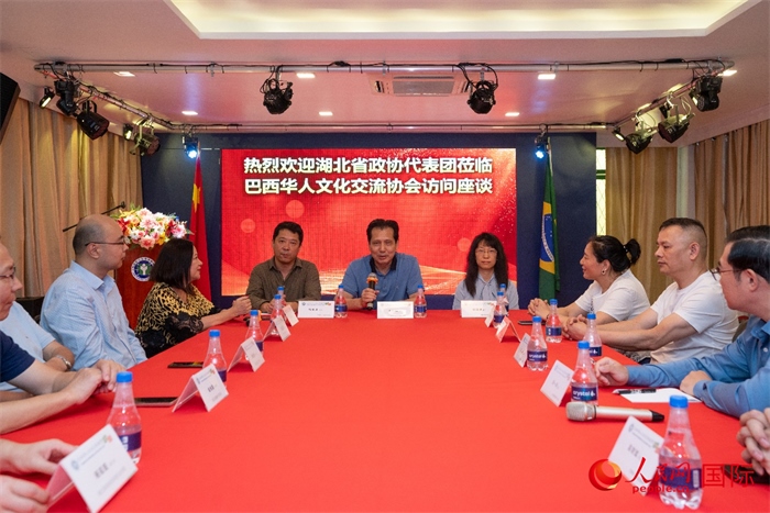 湖北省政協(xié)經(jīng)濟(jì)委員會(huì)主任王兆民（中）在座談會(huì)上致辭。 人民網(wǎng)記者 陳海琪攝