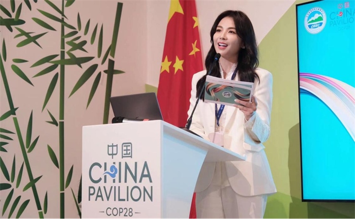 中國知名演員劉濤發(fā)表主旨演講。COP28中國角供圖