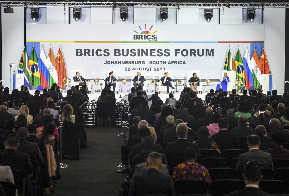 這是2023年8月22日在南非約翰內(nèi)斯堡拍攝的金磚國家工商論壇現(xiàn)場。新華社記者 李亞輝 攝