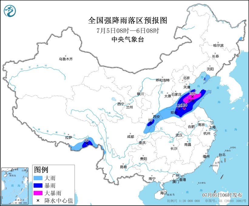 全國強(qiáng)降水落區(qū)預(yù)報(bào)（7月5日08時-6日08時）