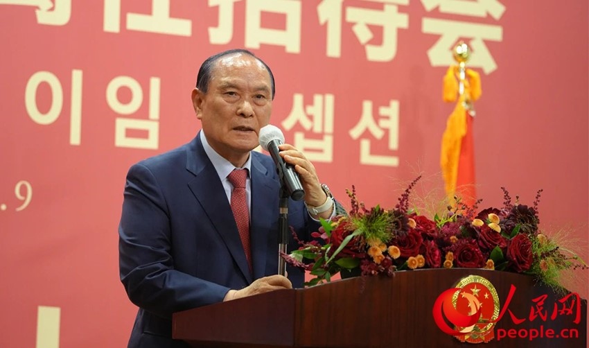 金漢圭在招待會(huì)上致辭。人民網(wǎng) 李帆攝