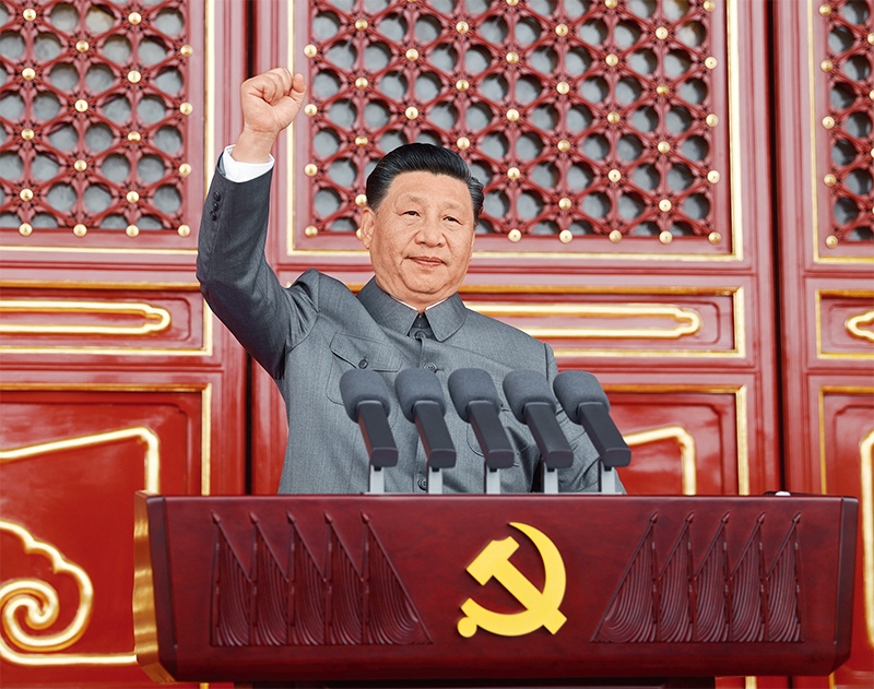 2021年7月1日，慶祝中國共產(chǎn)黨成立100周年大會(huì)在北京天安門廣場隆重舉行。中共中央總書記、國家主席、中央軍委主席習(xí)近平發(fā)表重要講話。 新華社記者 鞠鵬/攝