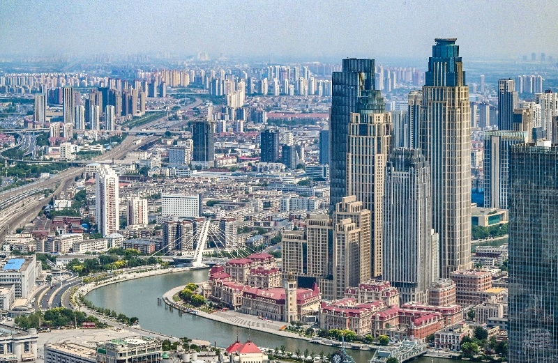 2023年6月16日，從直升機(jī)上拍攝的天津中心城區(qū)城市景觀。