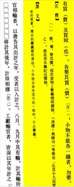 △“買賣的時候，應分別掛上價格標簽標明價格，小件物品每件不到一錢的，不必懸掛標簽。”