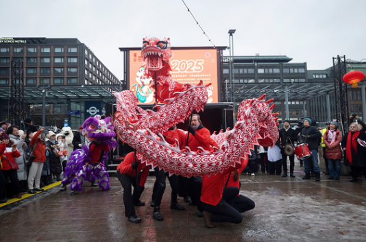 舞龍、舞獅表演。中國(guó)駐芬蘭大使館供圖