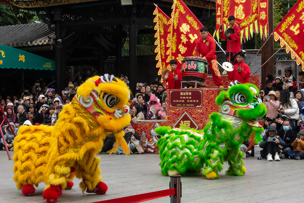 圖為廣東省佛山市祖廟的醒獅表演。