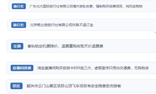 網(wǎng)友在“人民投訴”平臺反映涉旅游消費相關(guān)糾紛。（“人民投訴”用戶投訴截圖）